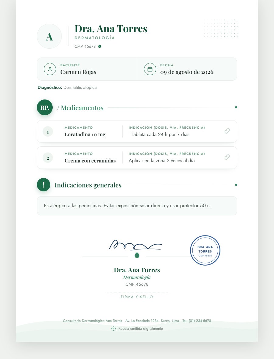 Receta médica A4 generada por Noyuka con logo, firma y sello