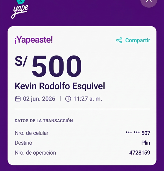 Comprobante de pago Yape